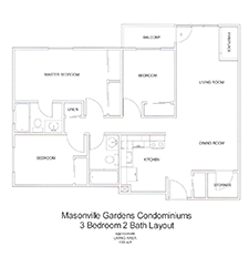 3 Bedroom, 2 Bathroom Floorplan - Deluxe Apartment Condominiums for Rent in London, Ontario.