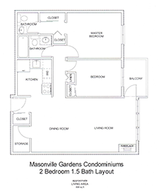 2 Bedroom, 1.5 Bath Floorplan - Deluxe Apartment Condominiums for Rent in London, Ontario.