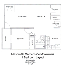 1 Bedroom Floorplan - Deluxe Apartment Condominiums for Rent in London, Ontario.